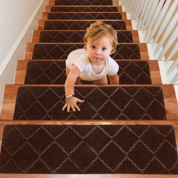 Seloom Upgraded 9" x 36" Stair Treads for Wooden Steps- Carpet Non-Slip with Non Skid Backing Specialized for Indoor Steps, Removable Washable Runners Perfect for Dogs 15-Pack