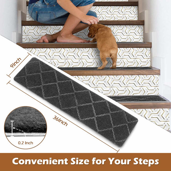 Seloom Upgraded 9" x 36" Stair Treads for Wooden Steps- Carpet Non-Slip with Non Skid Backing Specialized for Indoor Steps, Removable Washable Runners Perfect for Dogs 15-Pack