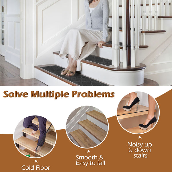 Seloom Upgraded 9" x 36" Stair Treads for Wooden Steps- Carpet Non-Slip with Non Skid Backing Specialized for Indoor Steps, Removable Washable Runners Perfect for Dogs 15-Pack