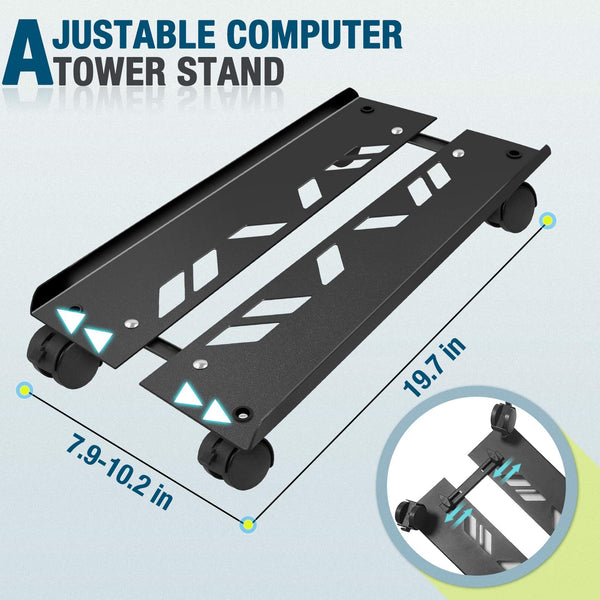 Seloom Computer Tower Stand, Adjustable Mobile PC Stand, Heavy-Duty PC Tower Stand with Rolling Caster Wheels, Steel Desktop Stand, PC Riser Fits Most PC Gaming Desk Accessories