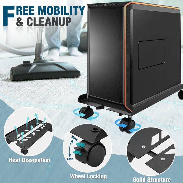 Seloom Computer Tower Stand, Adjustable Mobile PC Stand, Heavy-Duty PC Tower Stand with Rolling Caster Wheels, Steel Desktop Stand, PC Riser Fits Most PC Gaming Desk Accessories