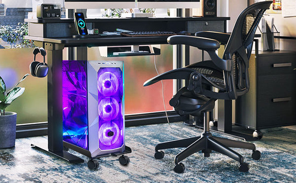 Seloom Computer Tower Stand, Adjustable Mobile PC Stand, Heavy-Duty PC Tower Stand with Rolling Caster Wheels, Steel Desktop Stand, PC Riser Fits Most PC Gaming Desk Accessories
