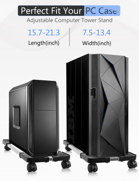 Seloom Computer Tower Stand, Adjustable Mobile CPU Stand with Rolling Caster Wheels, PC Tower Stand Holder for Floor Carpet Gaming PC Case, Fits Home Office Under Desk, Black