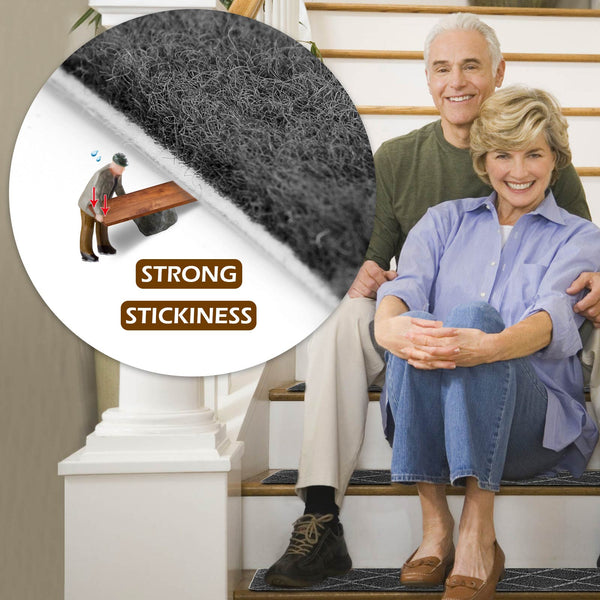 Seloom 2021 Upgraded Stair Treads with Slef-Adhesive Non Slip Backing Specialized for Indoor Basement Wooden Steps, Removable Washable Step Rugs Perfect for Elders 25.5 x 9.5 in, 15-Pack, Dark Grey
