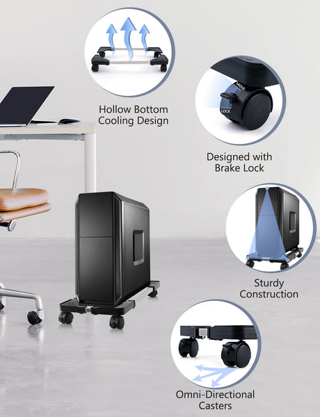 Seloom Computer Tower Stand, Adjustable Mobile CPU Stand with Rolling Caster Wheels, PC Tower Stand Holder for Floor Carpet Gaming PC Case, Fits Home Office Under Desk, Black