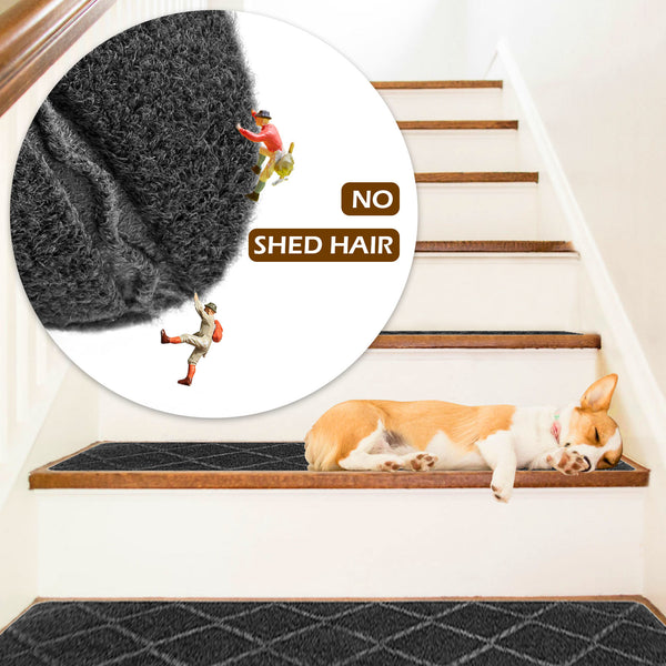 Seloom 2021 Upgraded Stair Treads with Slef-Adhesive Non Slip Backing Specialized for Indoor Basement Wooden Steps, Removable Washable Step Rugs Perfect for Elders 25.5 x 9.5 in, 15-Pack, Dark Grey