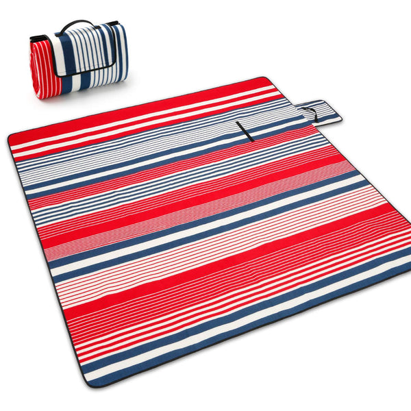 Seloom Extra Large Picnic & Outdoor Beach Blanket with Water-Resistant Backing, Red and White Striped Mat, Padded Blanket, for Camping, Beach, Grass in Spring/Summer/Fall. 78.7" x 78.7"