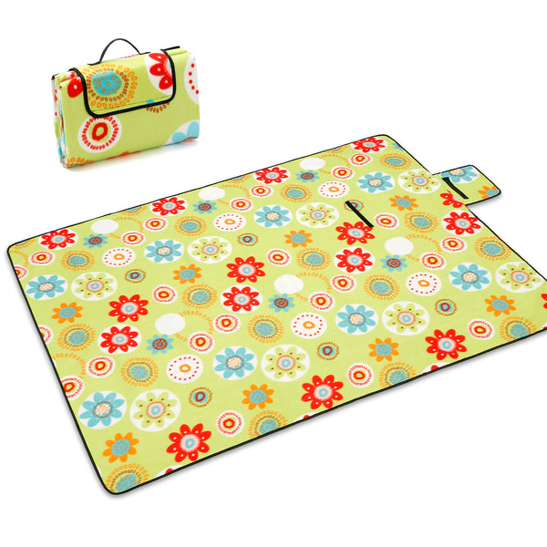 Seloom Picnic & Beach Blanket Mat with Water-Resistant Backing, Padded Flower Mat, 59" x 78.7"