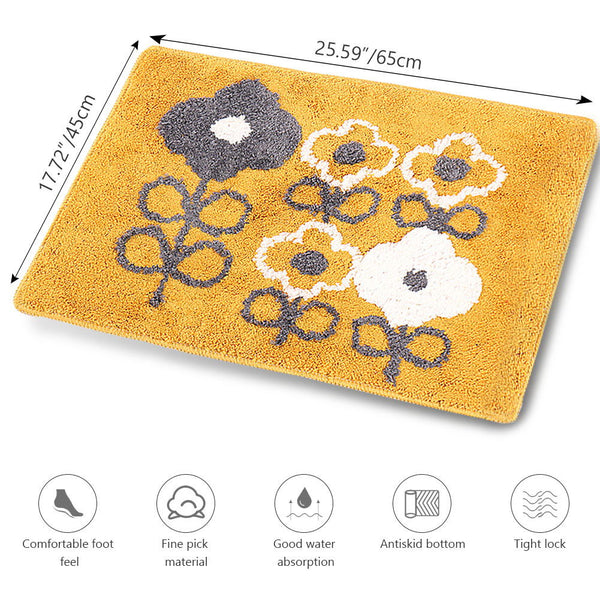 Seloom Washable Soft Cute Flower Bath Rugs with Non Slip Backing, Bath Mat Perfect for Bathroom Floor, Sink and Shower (17"×25" Yellow)