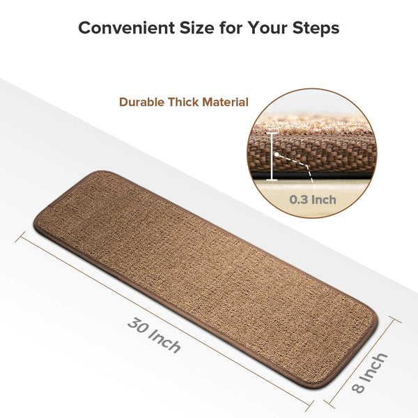 Seloom Carpet Stair Treads Indoor Non Slip Stair Rugs/Covers Rubber Backing ((30*8 in, 5pcs), Pure Brown)