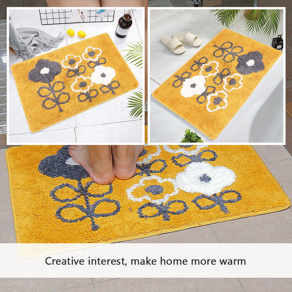 Seloom Washable Soft Cute Flower Bath Rugs with Non Slip Backing, Bath Mat Perfect for Bathroom Floor, Sink and Shower (17"×25" Yellow)