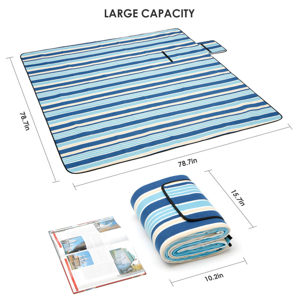 Seloom Extra Large Picnic & Outdoor Beach Blanket with Water-Resistant Backing, Red and White Striped Mat, Padded Blanket, for Camping, Beach, Grass in Spring/Summer/Fall. 78.7" x 78.7"