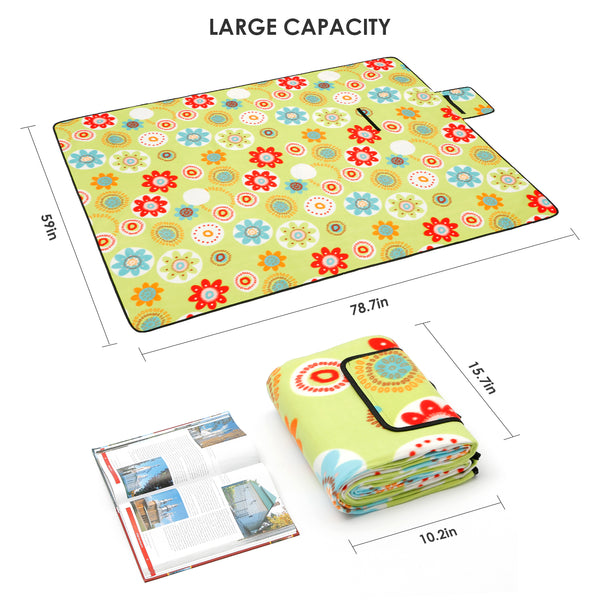 Seloom Picnic & Beach Blanket Mat with Water-Resistant Backing, Padded Flower Mat, 59" x 78.7"