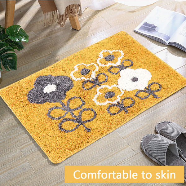 Seloom Washable Soft Cute Flower Bath Rugs with Non Slip Backing, Bath Mat Perfect for Bathroom Floor, Sink and Shower (17"×25" Yellow)