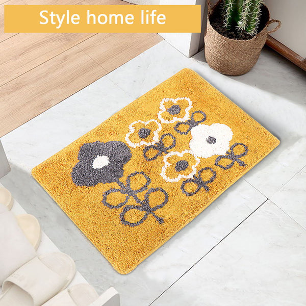Seloom Washable Soft Cute Flower Bath Rugs with Non Slip Backing, Bath Mat Perfect for Bathroom Floor, Sink and Shower (17"×25" Yellow)