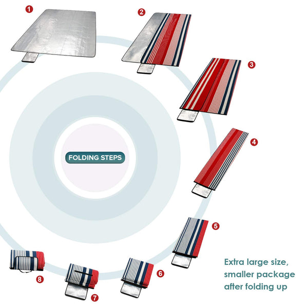 Seloom Extra Large Picnic & Outdoor Beach Blanket with Water-Resistant Backing, Red and White Striped Mat, Padded Blanket, for Camping, Beach, Grass in Spring/Summer/Fall. 78.7" x 78.7"