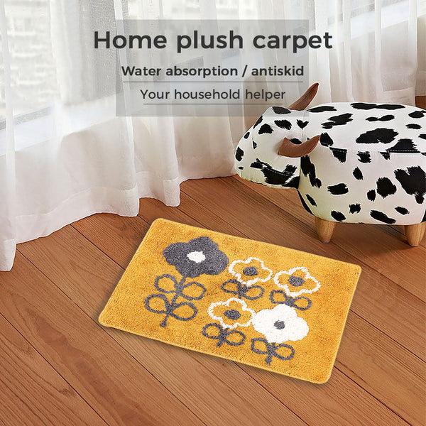 Seloom Washable Soft Cute Flower Bath Rugs with Non Slip Backing, Bath Mat Perfect for Bathroom Floor, Sink and Shower (17"×25" Yellow)