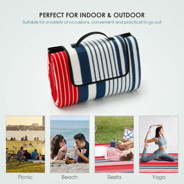 Seloom Extra Large Picnic & Outdoor Beach Blanket with Water-Resistant Backing, Red and White Striped Mat, Padded Blanket, for Camping, Beach, Grass in Spring/Summer/Fall. 78.7" x 78.7"