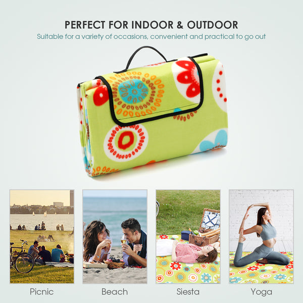 Seloom Picnic & Beach Blanket Mat with Water-Resistant Backing, Padded Flower Mat, 59" x 78.7"