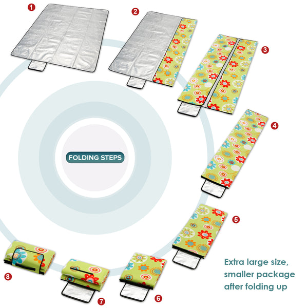 Seloom Picnic & Beach Blanket Mat with Water-Resistant Backing, Padded Flower Mat, 59" x 78.7"