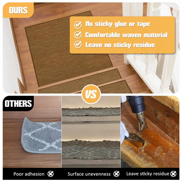 Seloom Stair Treads Non Slip Carpet for Wooden Steps Indoor, Peel and Stick Extra Wide Stair Tread Step Pads with Reusable Adhesive for Dogs Kids Elders, Machine Washable, 5‘*5’+30“*8”，2 pieces