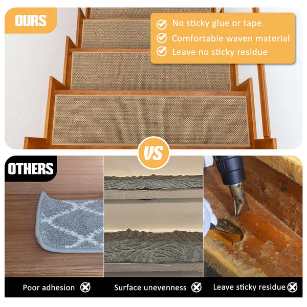 Seloom Linen Non Slip Stair Treads Carpet for Wooden Steps Indoor, Peel and Stick Carpet Stair Tread for Wood Stairs, Machine Washable Stair Runners for Pets, 1 Pack, Beige (70" x49")