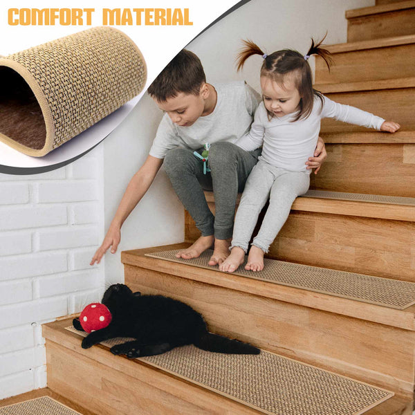 Seloom Linen Non Slip Stair Treads Carpet for Wooden Steps Indoor, Peel and Stick Carpet Stair Tread for Wood Stairs, Machine Washable Stair Runners for Pets, 1 Pack, Beige (70" x49")