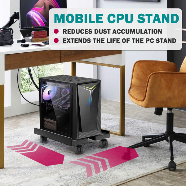 Seloom PC Stand Computer Tower Stand, Adjustable Mobile CPU Stand, Heavy-Duty Desktop Stand with Rolling Caster Wheels, PC Riser Fits Most PC Gaming Desk Office