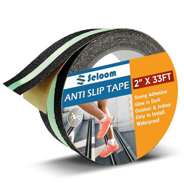 Seloom Anti Slip Tape for Stairs Outdoor/Indoor,Heavy Duty Grip Tape Non Slip Tape for Stairs 2Inch x 33Ft,Waterproof Non Skid Tape High Traction Friction Tape for Stairs,Non Slip Adhesive Strips