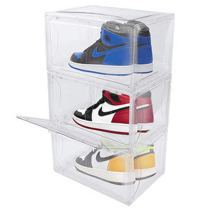 Seloom Clear Acrylic Shoe Box for Sneakers,Plastic Stackable Shoe Storage Boxes,Shoe Containers Sneaker Display case with Magnetic Side Open Door,Extra Large Transparent shoe organizer for Sneaker