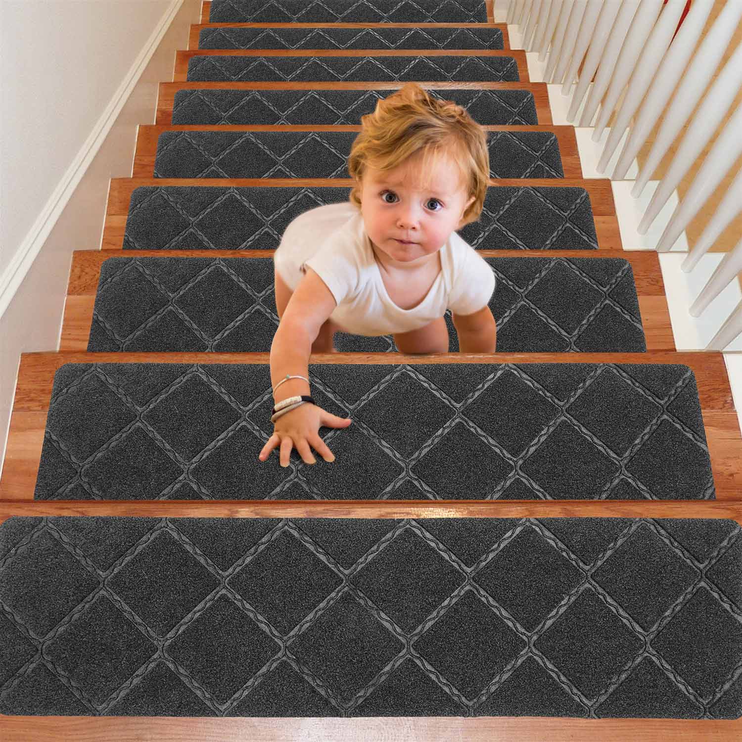 Stair Treads Set Indoor Wood Floors Non-Skid/Slip Carpet Rugs Pads Dark  Brown