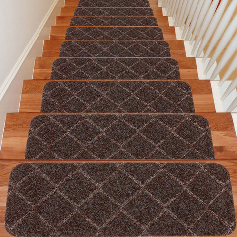 Seloom Stair Treads Carpet Non-Slip with Non Skid Rubber Backing Specialized for Indoor Wooden Steps, Washable Step Rugs Perfect for Dogs(Brown, 15-Pack, 25.5"×9.5")