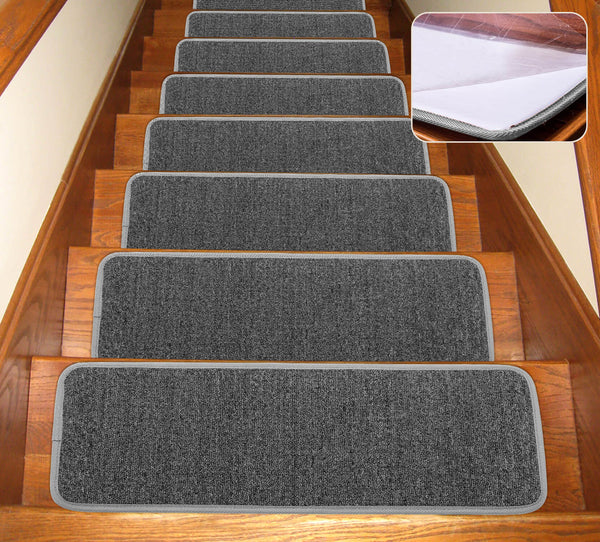 Seloom Carpet Stair Treads Indoor Non Slip Stair Rugs/Covers Rubber Backing (（25.5×9.5 in, 13pcs）, Dark Grey)