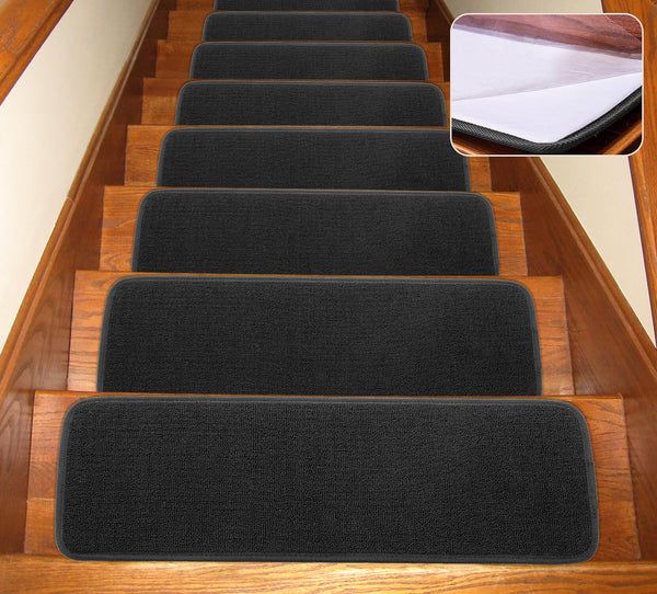 Seloom Carpet Stair Treads Indoor Non Slip Stair Rugs/Covers Rubber Backing (（30*8 In,2pcs）, Pure Black)