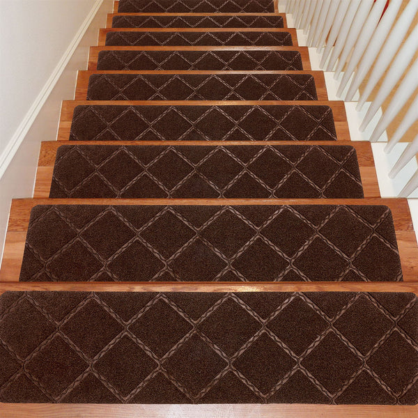 Seloom Stair Treads Carpet Non-Slip with Non Skid Rubber Backing Specialized for Indoor Wooden Steps, Removable Washable Step Runners Perfect for Dogs(Brown,1 - 36” x 36” landing mat 7 - 9.5” x 36” 7 - 9.5” x 30”