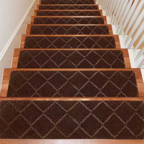 Seloom Stair Treads Carpet Non-Slip with Non Skid Rubber Backing Specialized for Indoor Wooden Steps, Removable Washable Step Runners Perfect for Dogs(Brown, 7pcs , 10” x 36”+3pcs, 10“x41”+1pc，45”x45“