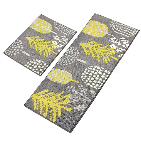Seloom Durable Kitchen Rug Runners with Non-Slip Rubber Backing and Unique Flower Design, Perfect for Kitchen Floor (Set of 2, 18×27+18×47 Inch, Yellow)