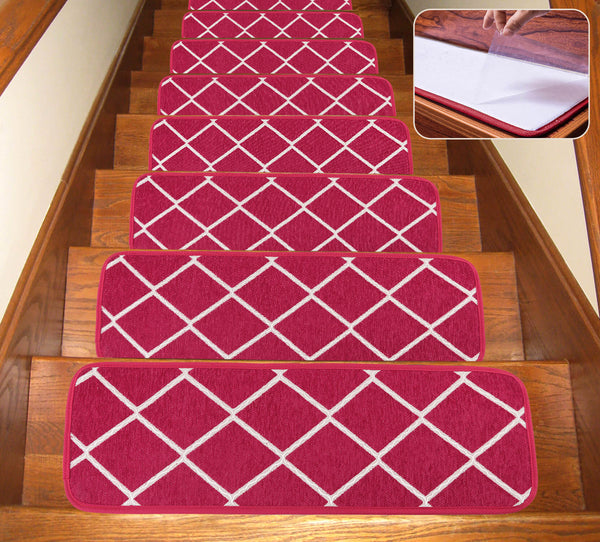 Seloom Red Carpet Stair Treads Non-Slip Indoor with Non Skid Rubber Backing Specialized for Wooden Steps (25.5x9.5 Inch, 13Piece, Raspberry Wine Color)