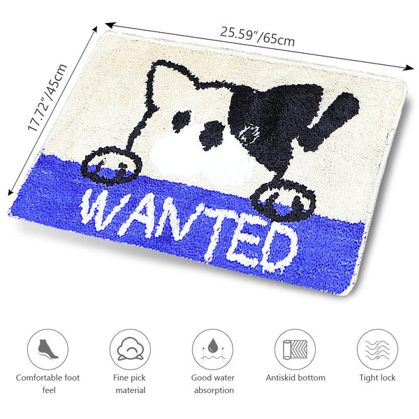 Seloom Washable Soft Cute Dog Bath Rugs with Non Slip Backing, Bath Mat Perfect for Bathroom Floor, Sink and Shower (17"×25" Blue)