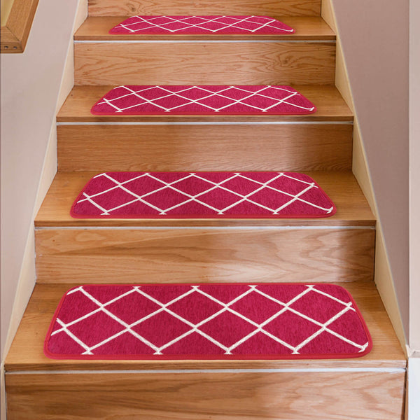 Seloom Red Carpet Stair Treads Non-Slip Indoor with Non Skid Rubber Backing Specialized for Wooden Steps (25.5x9.5 Inch, 13Piece, Raspberry Wine Color)