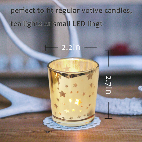 Seloom Gold Star Votive Candle Holder Set of 12, Mercury Bulk Glass Tealight Candle Stands, Perfect for Wedding, Parties, and Home Decor-Tea Light Candles not Included