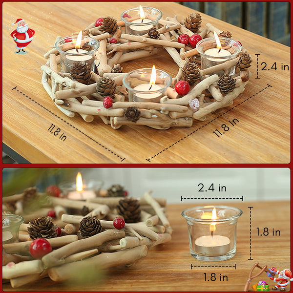 Seloom Wooden Christmas Candle Holder, Home Decorative Candlesticks, Unique Candle Stand for Fireplace, Living or Dining Room Table