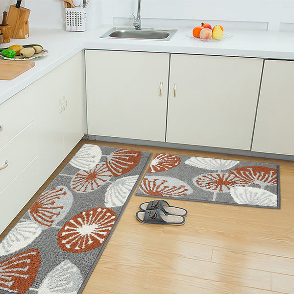Seloom Durable Kitchen Rug Runners with Non-slip Rubber Backing and Unique Flower Design, Perfect for Kitchen Floor (Set of 2, 18×27+18×47 Inch)