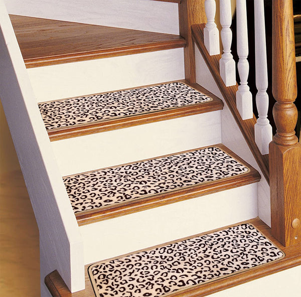 Seloom Stair Treads Carpet Non-Slip with Skid Resistant Rubber Backing Specialized for Indoor Wood Steps, Removable Washable Step Floor Rugs for Stairs (25.5x9.5 Inch, 15 Pieces, Leopard)