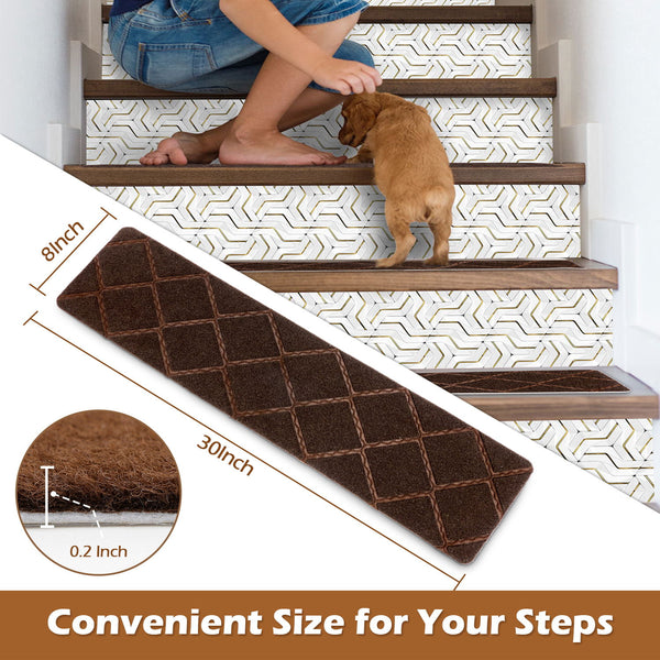 Seloom Stair Treads Carpet Non-Slip with Non Skid Rubber Backing Specialized for Indoor Wooden Steps, Removable Washable Step Runners Perfect for Dogs(Brown1, 16 Pieces, 8 x 30 in)