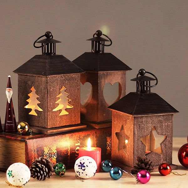 Seloom Christmas Candle Holder Lantern Set of 3, Home Decorative Candlesticks, Unique Candle Stand for Fireplace, Living or Dining Room Table