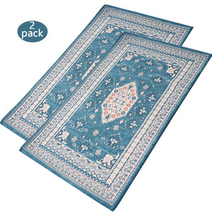 Seloom Doormats Non-Slip Outdoor Blended Jacquard Craft Door Mats Inside Entrance Rugs (Blue, 23.6'' x 35.4'',2-pack)