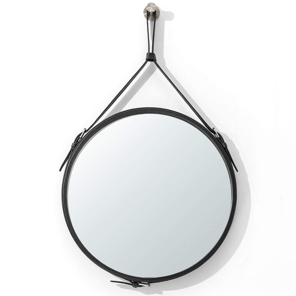 Seloom Decorative Hanging Wall Mirror 15 Inch Round Rustic Wall Mirror with Hanging Strap for Bathroom/Bedroom/Living Room Home Decor (Black)