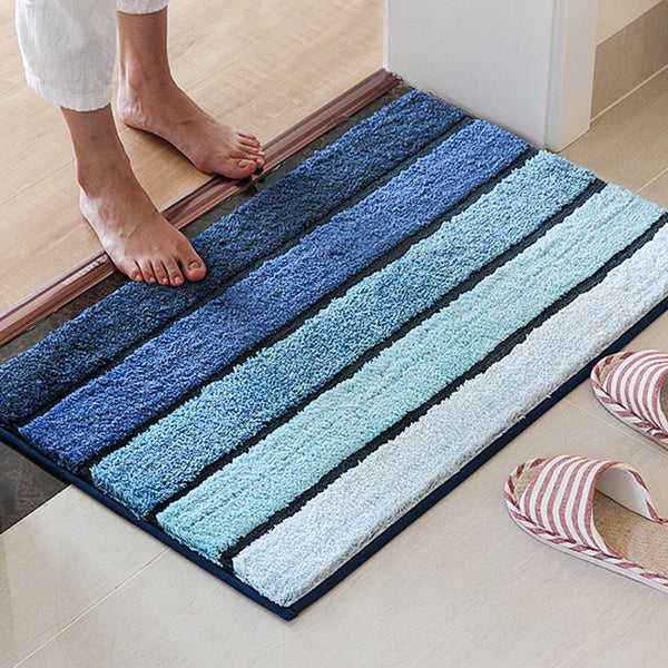 Seloom Microfiber Super Absorbent Soft Bath Rug Mat with Non Skid Backing, Perfect for Bathroom, Sink and Shower (16"×24",Blue and White)