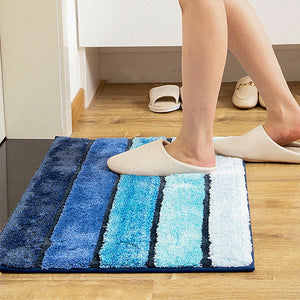 Seloom Microfiber Super Absorbent Soft Bath Rug Mat with Non Skid Backing, Perfect for Bathroom, Sink and Shower (16"×24",Blue and White)